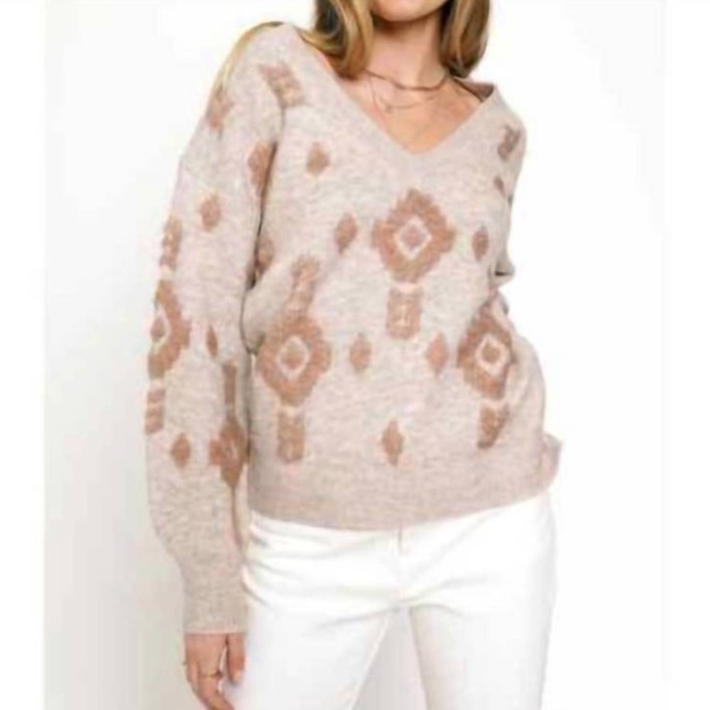 Mystree Soft Knit Sweater in Warm Taupe, Pink